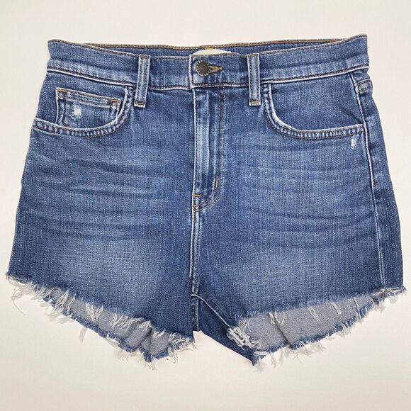 L'Agence Ryland Cuttoff Denim Shorts Size 25 Authentique Medium Wash Raw Hem - Picture 2 of 5